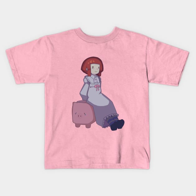 Girl on a pig Kids T-Shirt by cokyfish